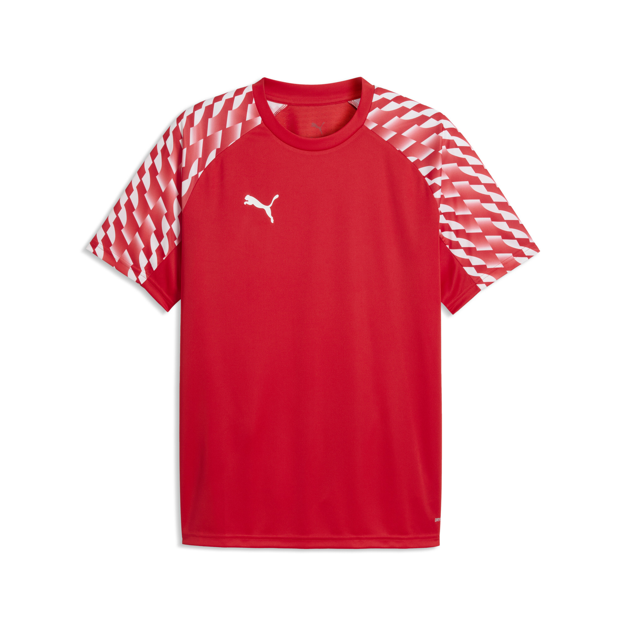 Puma T-Shirt, rote Kurzarm, Sportshirt, Rauten-Ärmel Muster, unifarbig