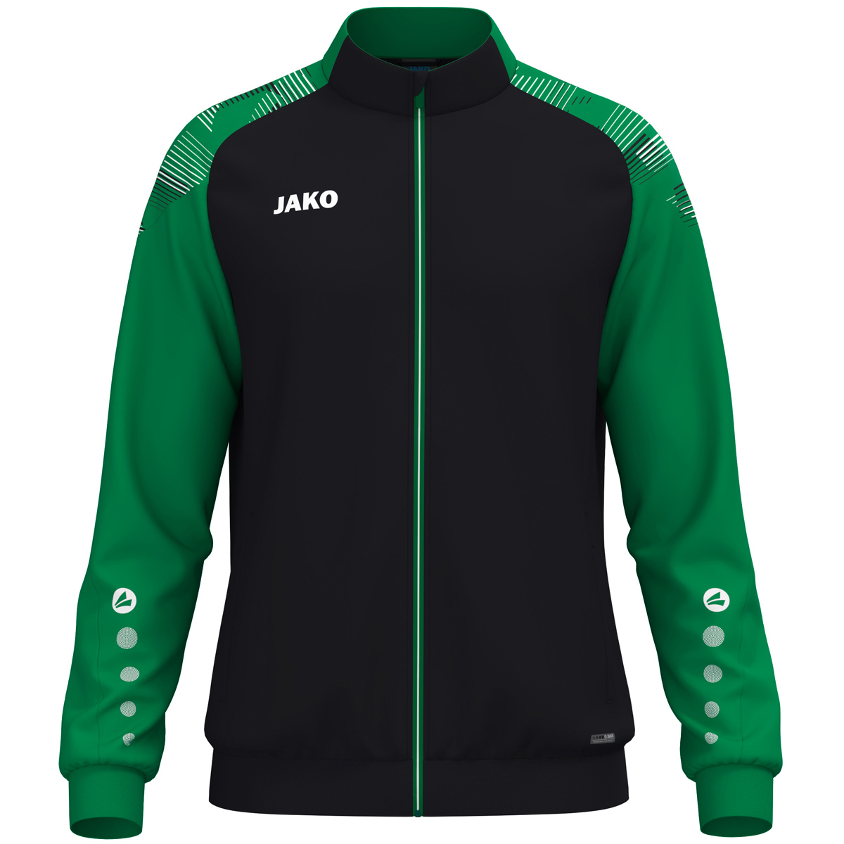 JAKO, Trainingsjacke, grüne Ärmel, schwarzer Körper, Reißverschluss