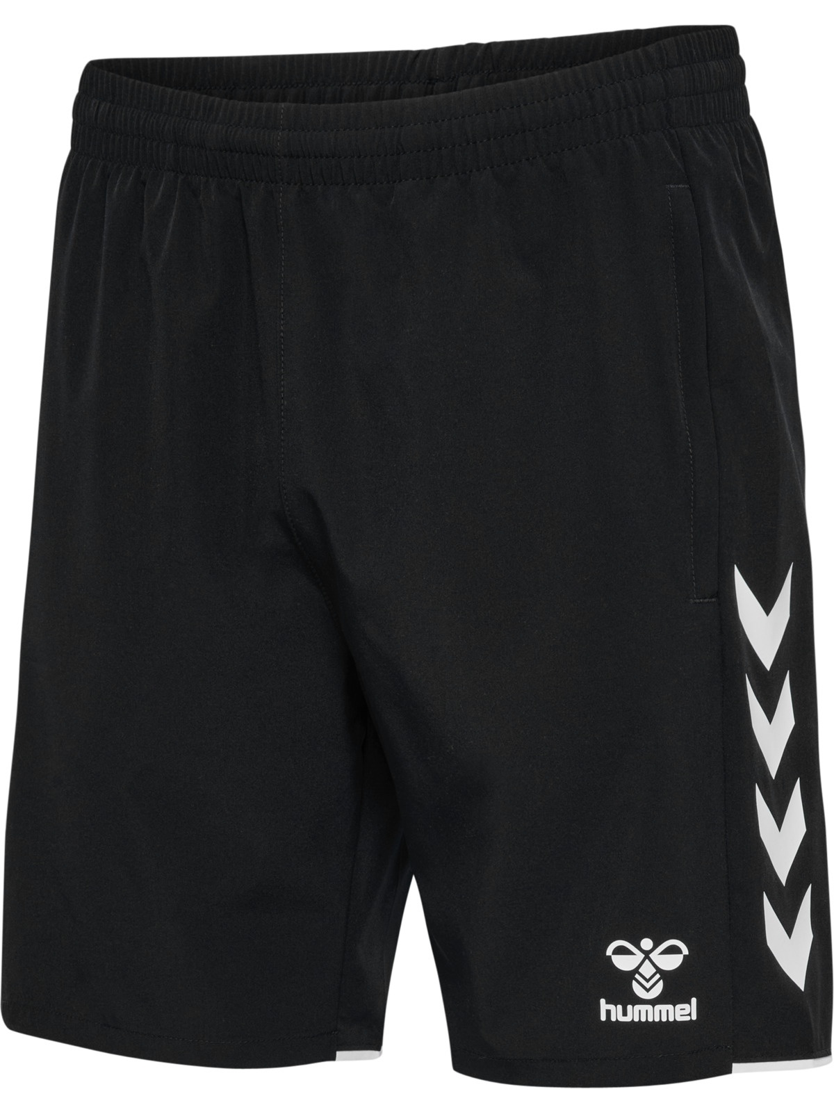 Shorts, Schwarz, Elastischer Bund, Seitliche Pfeile, Hummel Logo