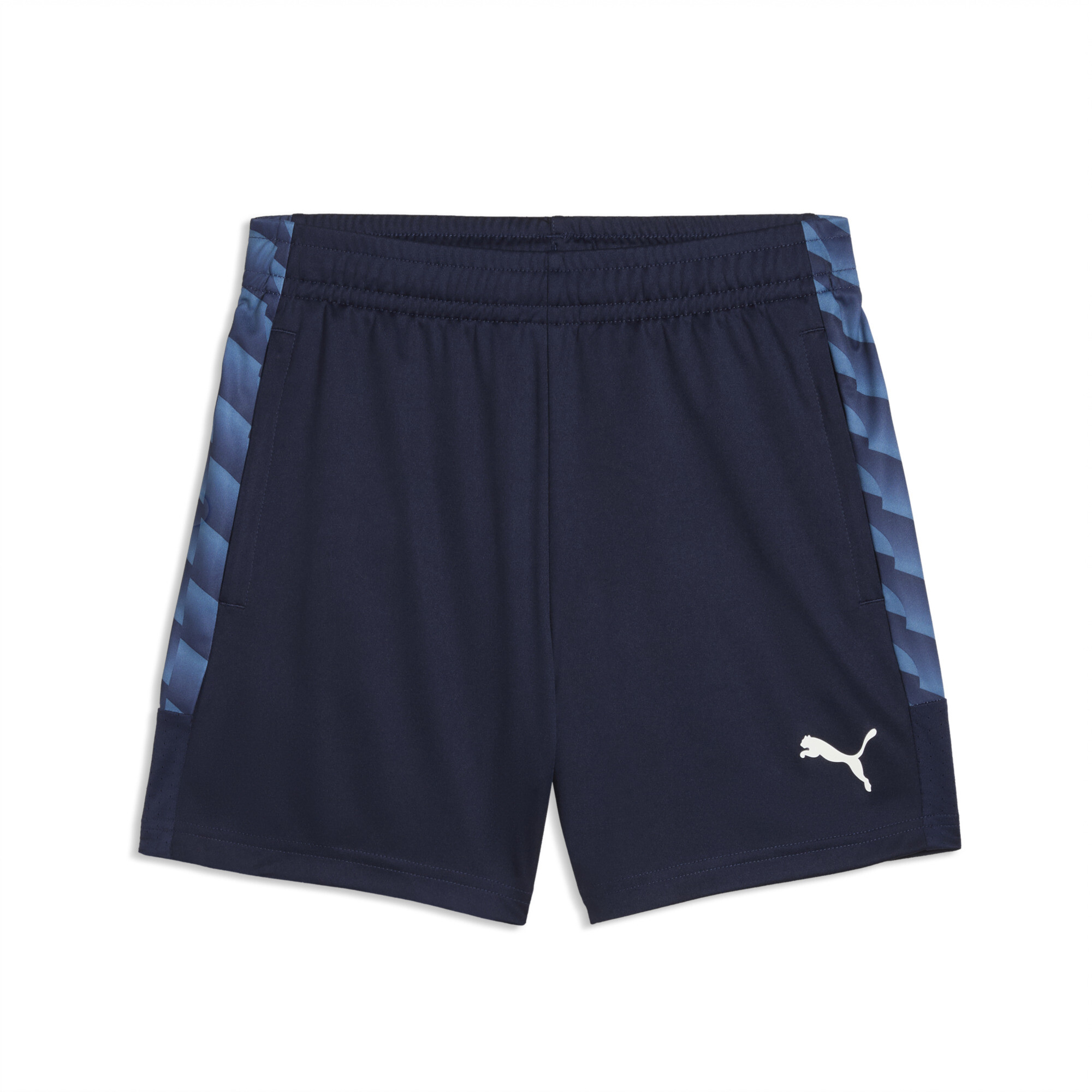h shorts, sporthose, navy bl, puma logo, seitliche streifen