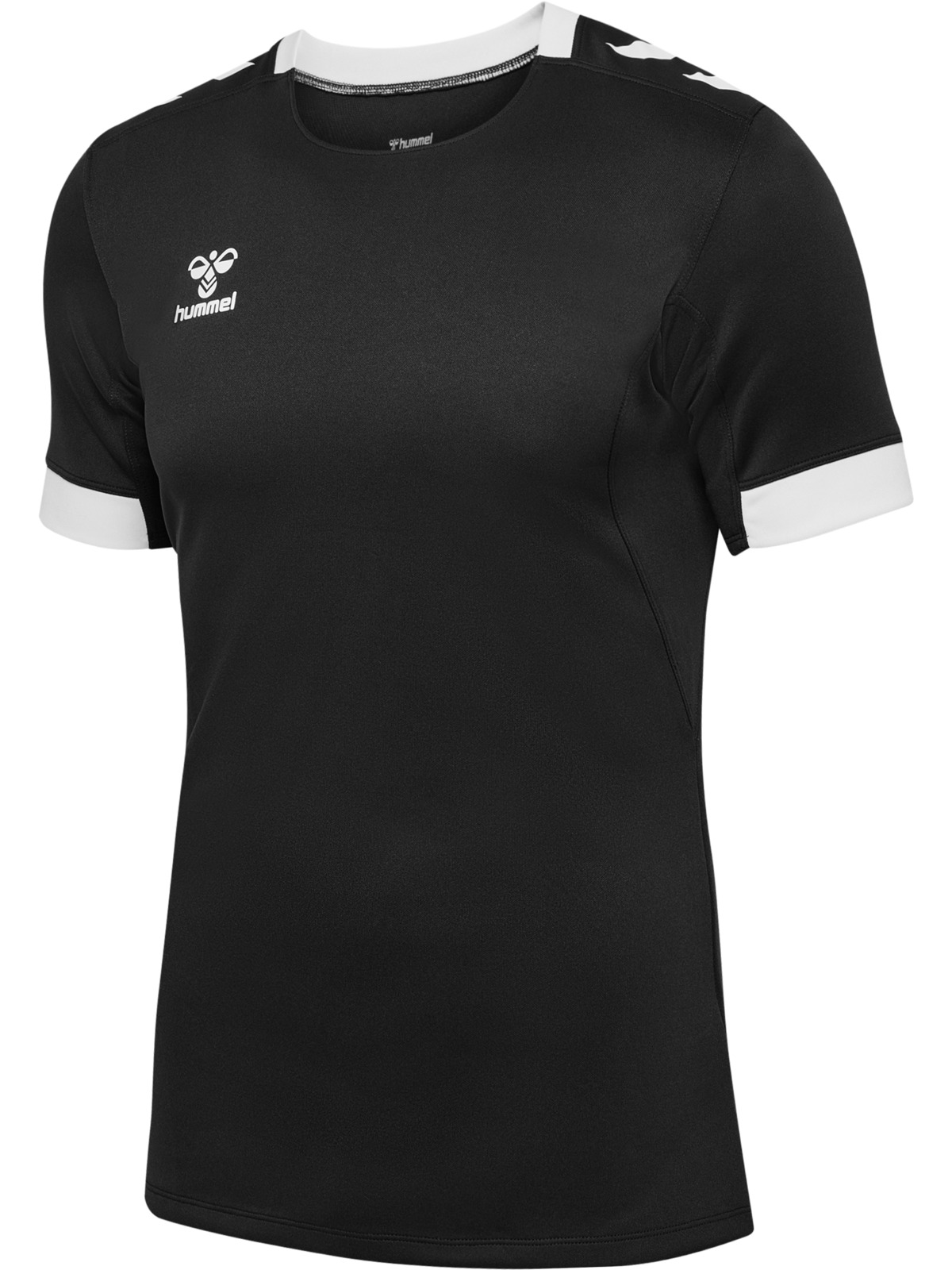 Tennisoberteil, Kurzarm, Schwarz, Weiß-Akzente, Hummel Logo