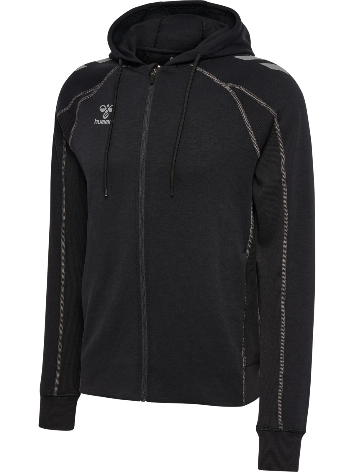 Hoodie, Zip-Up, Kapuzenjacke, Schwarz, Nähte Kontrast