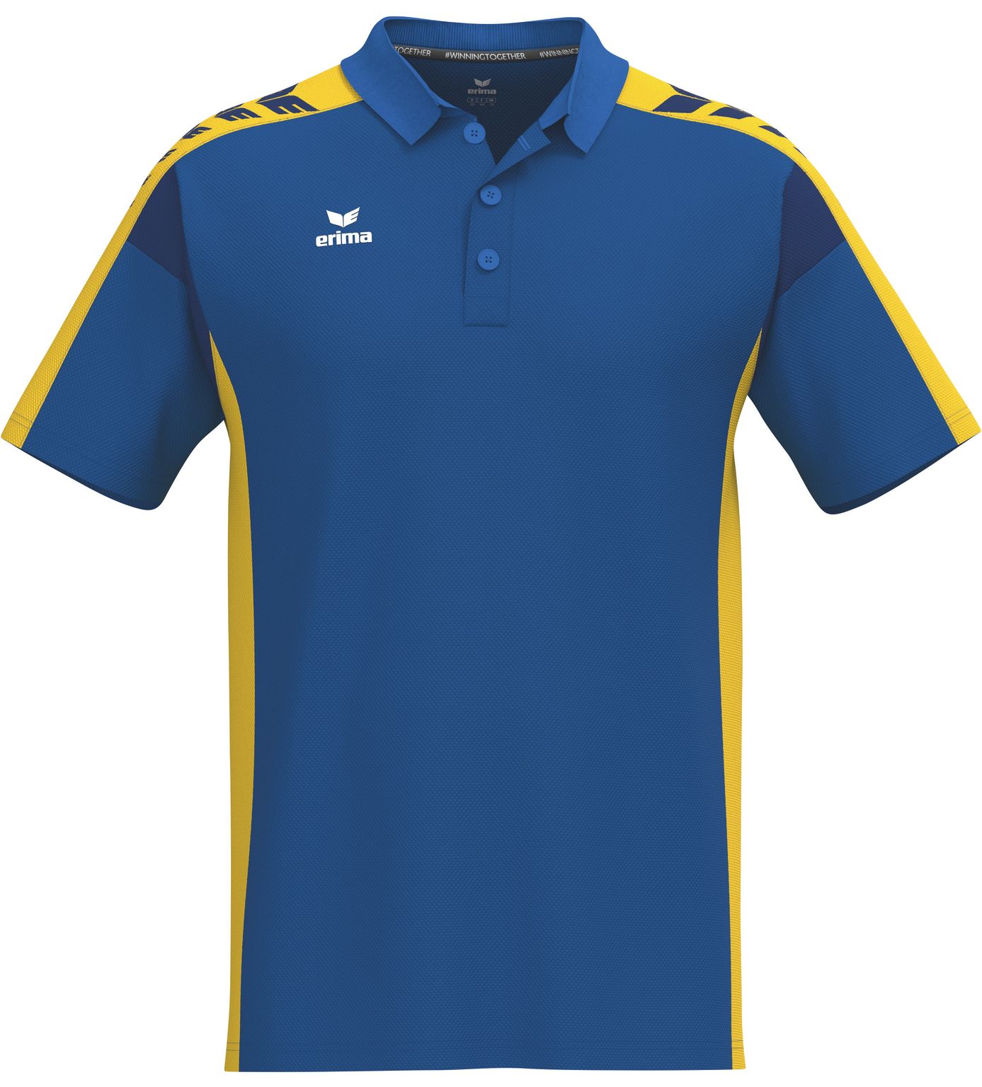 Polohemd, Kurzarm, Blau, Gelbe Seitenstreifen, Kragen