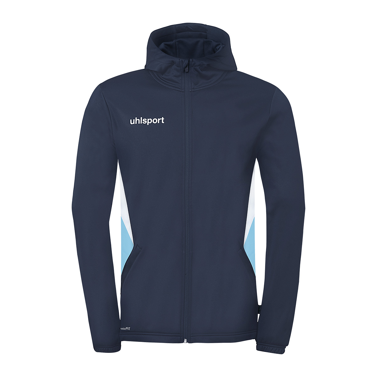 Hardshell-Jacke, Navy Jacke, Kapuze Jacke, Reißverschlussjacke, Kontrast-Panels