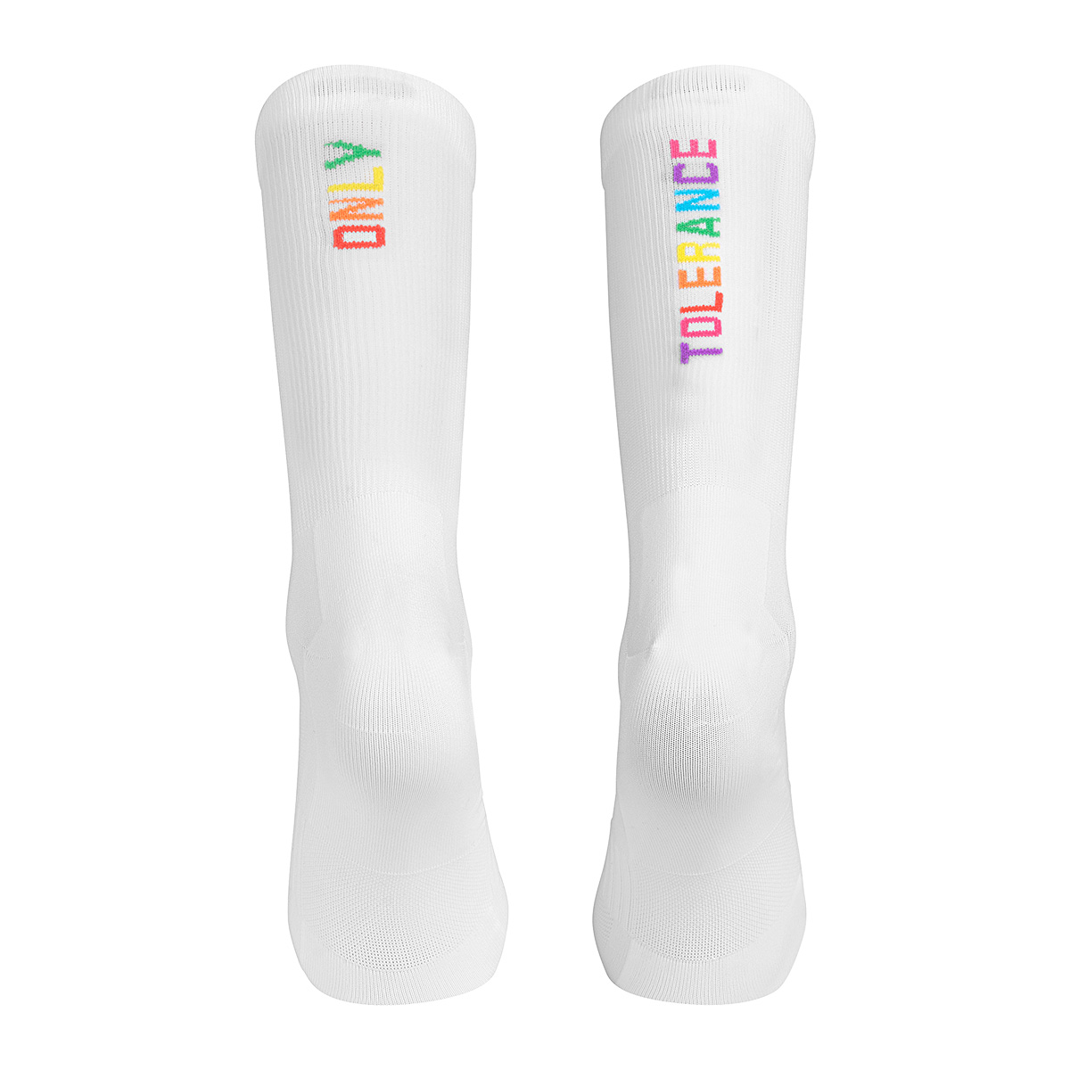 Socken, Knöchel, Rundstrick, Weiß, Regenbogen Text, Socken, Kniehohe Socken, Weiß, Buntes Muster, Stützende Passform, Socken, Lang, Weiß, Kappenfrei, Logo embroidery, Socken, Knöchelsocken, Weiß, Regenbogen-Schrift, Unisex, socks, kalfsocken, weiß, regenb