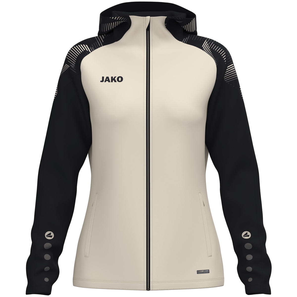 Softshell-Jacke, Beige-Schwarz, Vollreissverschluss, Kapuze, Sportlich