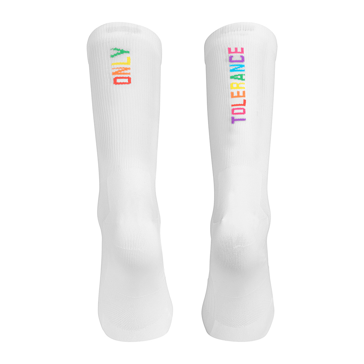 Socken, Kniehöhe, Weiß, Rippenstruktur, Regenbogen-Schrift, Socken, Knöchel, Weiß, Rib Struktur, Rainbow Schriftzug, Socken, Kniehoch, Weiß, bunter Text, Crew-Socken, Socken, Kniehöhe, Weiß, Regenbogen-Schrift, Stützsocken, Socken, Kniehöhe, Weiß, Rainbow